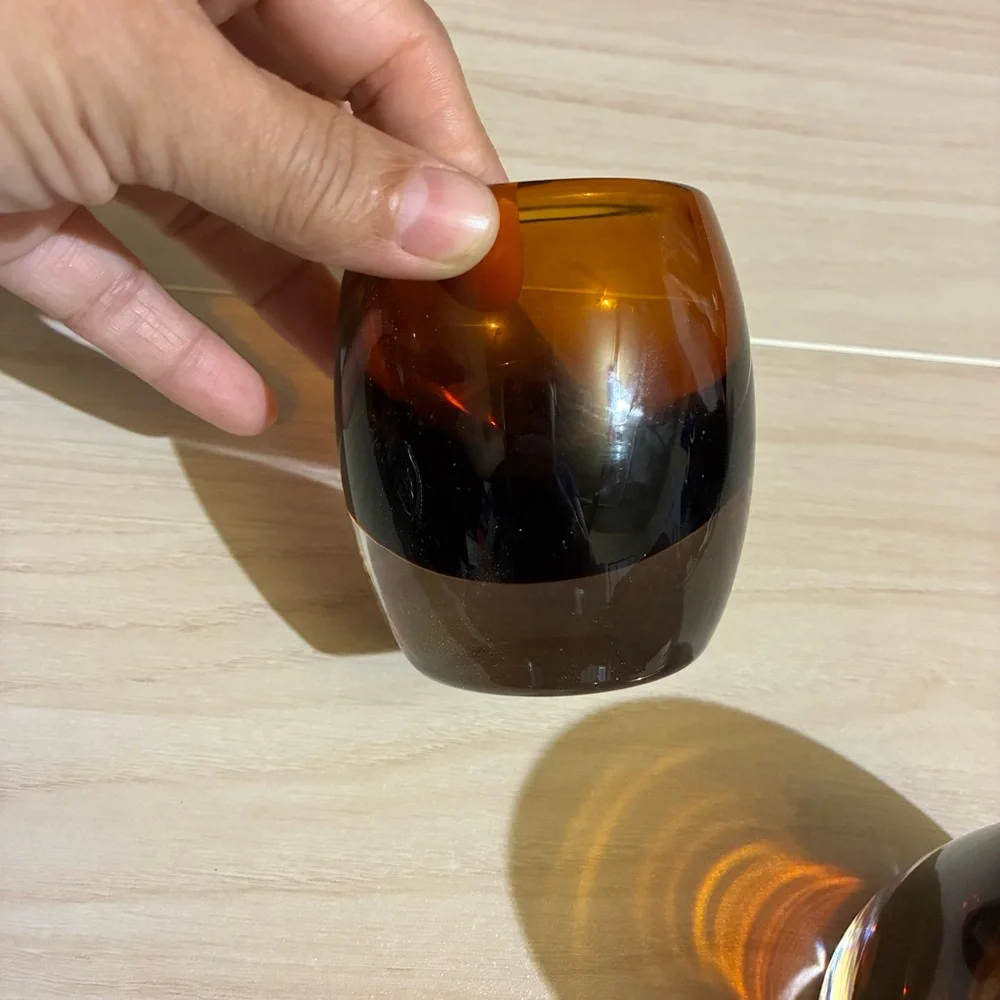 4 Crate & Barrel Diva Amber Topaz Votive Tea Light Candle Holders Set 3 1/4” Vtg